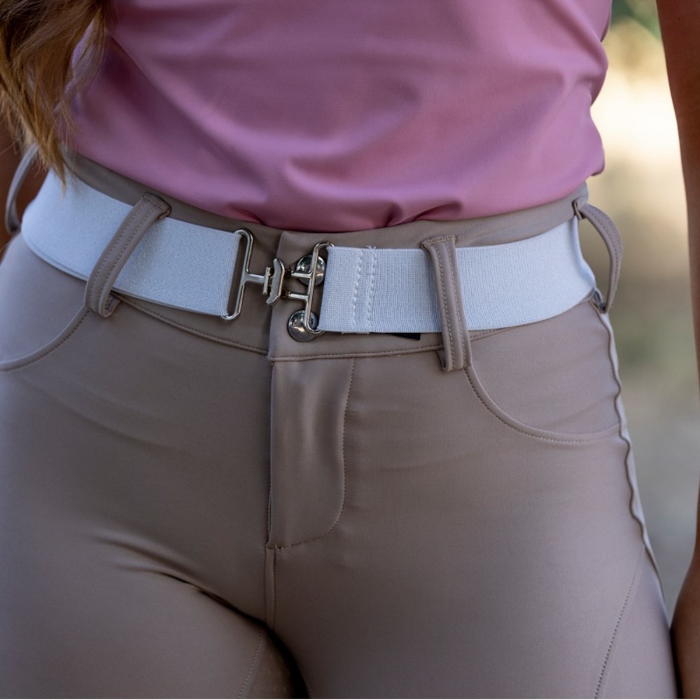 NWT Equestrian beige, button up riding breeches full bottom CM logo on pocket - Picture 7 of 17